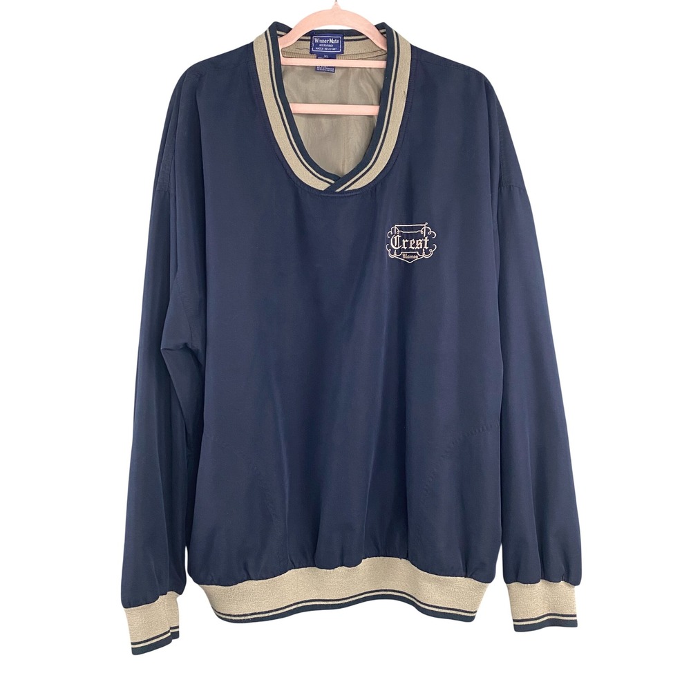 Winner Mate Mens Golf Windshirt XL Navy Blue Beige V Neck Crest Homes Logo